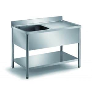 Plonge démontable sur pieds ronds, avec étagère, inox ferritique, 1 bac, profondeur 700 mm, longueur 1400 mm