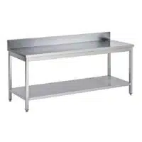 Table soudée bords droits, adossée + étagère, P 600 mm