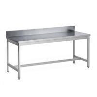 Table soudée bords droits, adossée, en inox AISI 304, P 600 mm