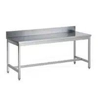Table soudée bords droits, adossée, en inox AISI 304, P 600 mm