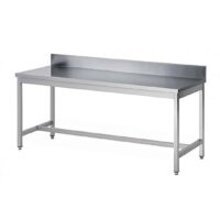 Table soudée bords droits, adossée, en inox AISI 304, P 800 mm