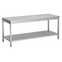 Table soudée bords droits, centrale avec étagère, en inox AISI 304, P 600 mm