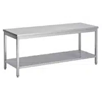 Table soudée bords droits, centrale avec étagère, en inox AISI 304, P 600 mm