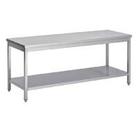 Table soudée bords droits, centrale avec étagère, en inox AISI 304, P 700 mm