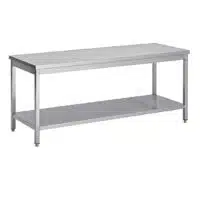 Table soudée bords droits, centrale avec étagère, en inox AISI 304, P 700 mm