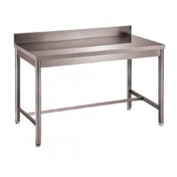 Table démontable bords droits pieds ronds inox AISI 304 adossée P 600 mm