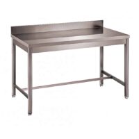 Table démontable bords droits pieds ronds inox AISI 304 adossée P 700 mm