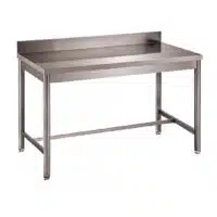 Table démontable bords droits pieds ronds inox AISI 304 adossée P 700 mm