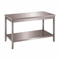 Table démontable bords droits pieds ronds inox AISI 304 centrale + étagère P 600 mm