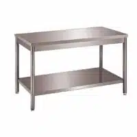 Table démontable bords droits pieds ronds inox AISI 304 centrale + étagère P 700 mm