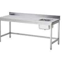 Table du chef soudée, adossée, avec bac à droite, P 700 mm