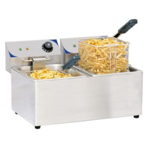 Friteuse boulanger électrique 2 x 8 litres, acier inoxydable, L 550 x P 430 x H 340 mm