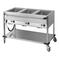Chariot bain marie à eau 3 x GN 1/1 professionnel  Horizontal 18/10 en acier inoxydable 2100 W