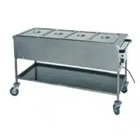 Chariot bain marie professionnel à eau inox 4 cuves GN1/1-200