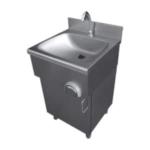 Lave main cuisine professionnelle, inox AISI 304 sur placard porte battante , L 500 x P 500 x H 850 mm