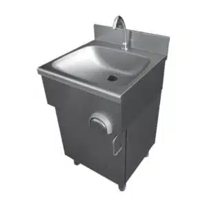 Lave main cuisine professionnelle, inox AISI 304 sur placard porte battante , L 500 x P 400 x H 850 mm