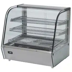 Vitrine chauffante, éclairage LED, portes coulissantes, inox, L 860 x P 570 x H 670 mm