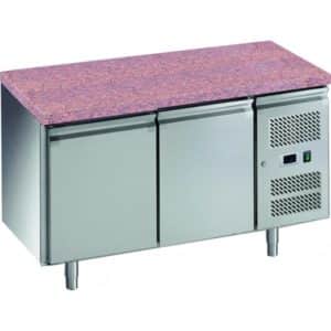 Desserte réfrigérée centrale, gamme patissière, dessus granit,2 portes, inox, 428 L