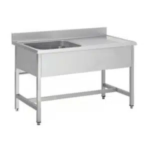 PLONGE SOUDÉE SUR PIEDS CARRÉS sans étagère, inox ferritique, 1 bac gauche, L 1000 x P 600 x H 850 mm