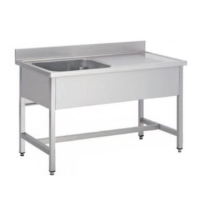PLONGE SOUDÉE SUR PIEDS CARRÉS sans étagère, inox AISI 304, 1000 x 700 x 850 mm