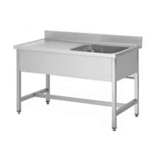 Plonge soudée sur pieds carrés sans étagère, inox ferritique, 1 bac droite, L 1000 x P 600 x H 850 mm
