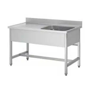 Plonge soudée sur pieds carrés sans étagère, inox ferritique, 1 bac droite, L 1000 x P 600 x H 850 mm