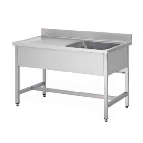 Plonge soudée sur pieds carré sans étagère, inox AISI 304, 1 bac à droite, L 1000 x P 600 x H 850 mm
