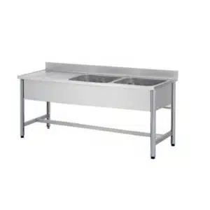 Plonge démontable pieds ronds sans étagère, 2 bacs à droite, inox ferritique, L 1500 x P 600 x H 850 mm