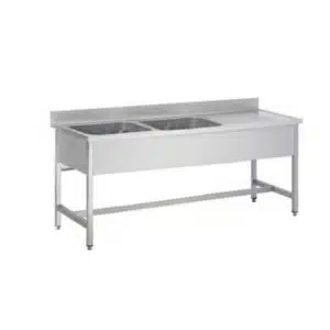 Plonge démontable pieds carrés sans étagère,2 bacs à gauche, égouttoir, inox AISI 304, L 1500 x P 700 x H 850 mm