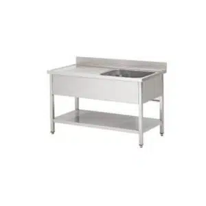 Plonge soudée sur pieds carrés avec étagère, inox ferritique,1 bac droite, L 1000 x P 600 x H 850 mm