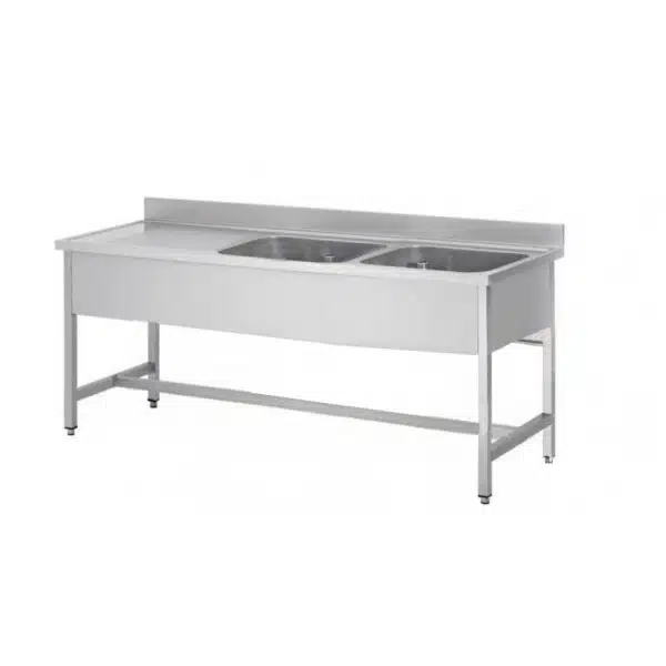 Plonge démontable sans étagère, en inox AISI 304, 2 bacs, L 1500 mm