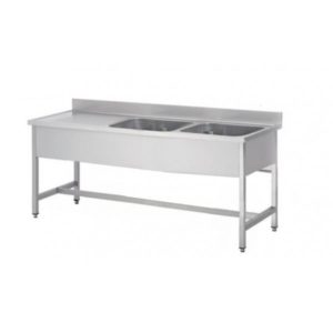 Plonge démontable sans étagère, en inox AISI 304, 2 bacs à droite, H 850 mm