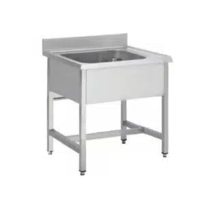 Plonge soudée sur pieds carrés sans étagère, L - 900 mm, 1 bac au centre