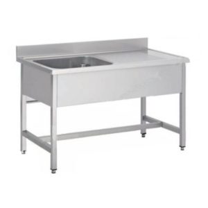 Plonge soudée sur pieds carrés sans étagère, inox AISI 304, 1 bac à gauche, P-700 mm