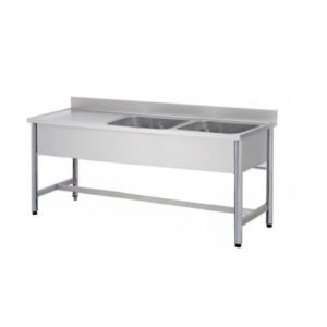 Plonge démontable sur pieds ronds, sans étagère, inox AISI 304, 2 bacs à droite, dimension bac : L 400 x P 400 x H 250 mm