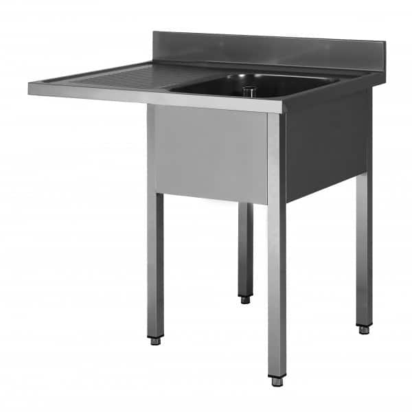 Plonge soudée sur pieds carré pour lave-vaisselle, sans étagère, inox ferritique, 1 bac, longueur 1200 mm