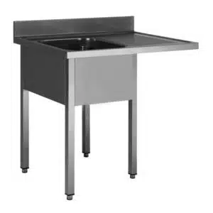 Plonge soudée sur pieds carré pour lave-vaisselle, sans étagère, inox ferritique, 1 bac, longueur 1400 mm