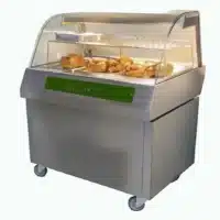 Vitrine de présentation couleur vert sur meuble à roulette