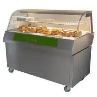 Vitrine de présentation couleur vert sur meuble à roulette