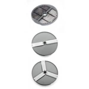 Kit de disque: 4 disques à trancher (ø 4/6/8/10 mm), 2 disques à râper (ø 5/7 mm), 2 disques à frite ( 8 ou 10 mm)