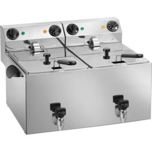 Friteuse avec robinet de vidange en façade, inox, type: 2 cuves 8 L