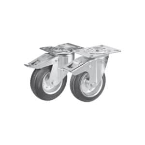 Roulettes ø 125 mm chape inox (2 avec freins, 2 sans frein) pour meubles de rangement en inox