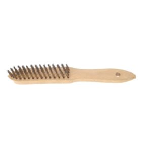 Brosse métallique manche bois, fils ronds en acier laitonné pour planchas, L 295 x P 32 mm