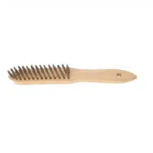 Brosse métallique manche bois, fils ronds en acier laitonné pour planchas, L 295 x P 32 mm