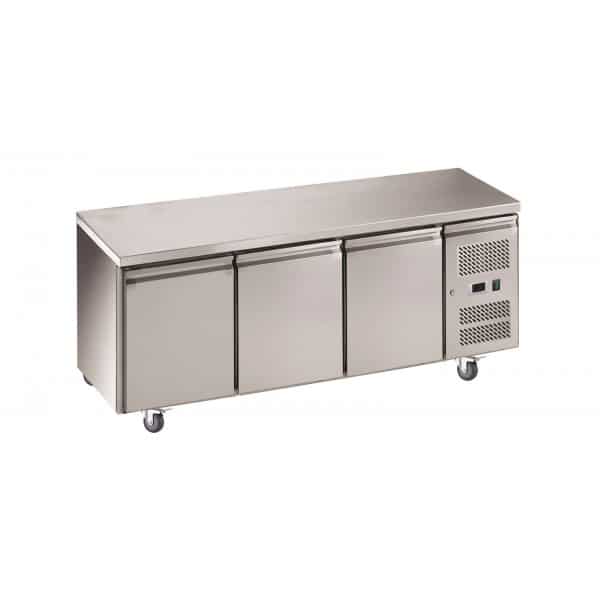 Desserte réfrigérée centrale négatif -18/-22°C inox 3 portes, gamme gastro GN1/1 417 L