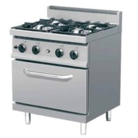 Fourneau à gaz professionnel, avec four, en inox AISI 304, 4 feux, 25.8 kW