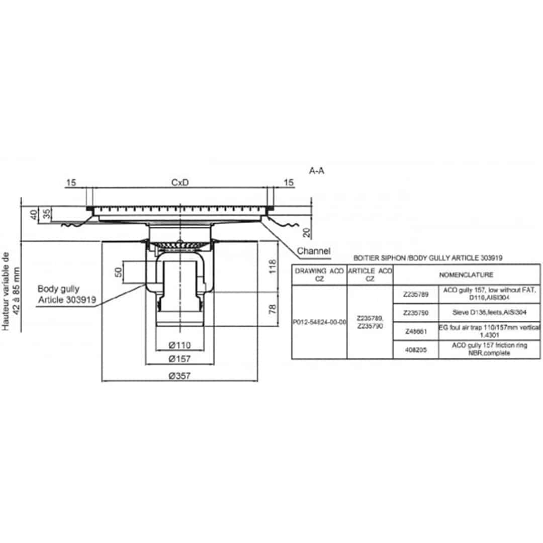 Caniveaux sortie centree et sortie en bout avec grille 400 x 400 mm Ø 110 mm – Image 2