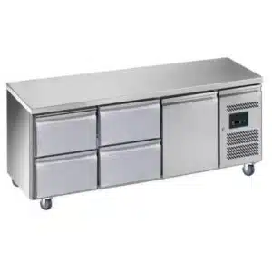 Desserte réfrigérée centrale gamme gastro GN1/1 1 porte + 2 bloc 2 tiroirs inox