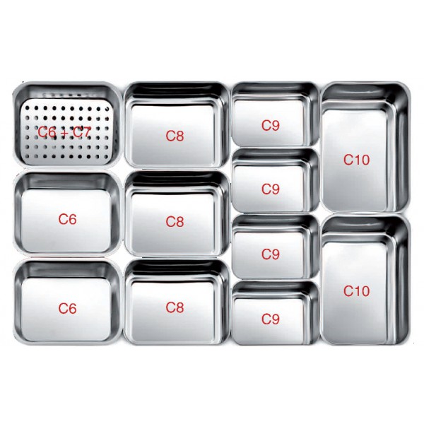 Plats inox pour vitrines réfrigérées profondeur 740 mm, bac à foie C6
