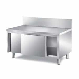 Meuble pour trancheur dessus inox AISI 304, porte coulissante, profondeur 700 mm